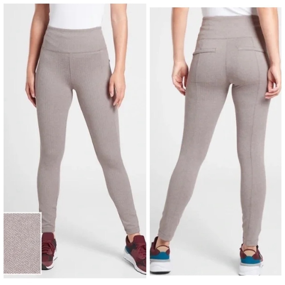 ✅ Athleta Delancey Herringbone Tight Asphalt/Bright white size S